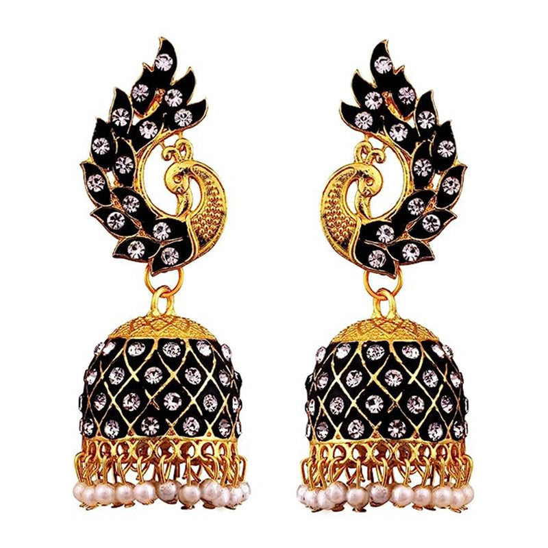 Subhag Alankar Black Beautiful Peacock Design Morr Kundan jhumki earrings