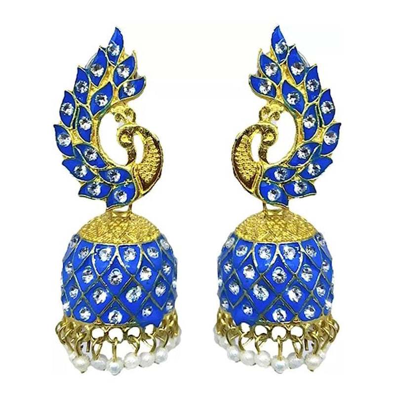 Subhag Alankar Blue Beautiful Peacock Design Morr Kundan jhumki earrings