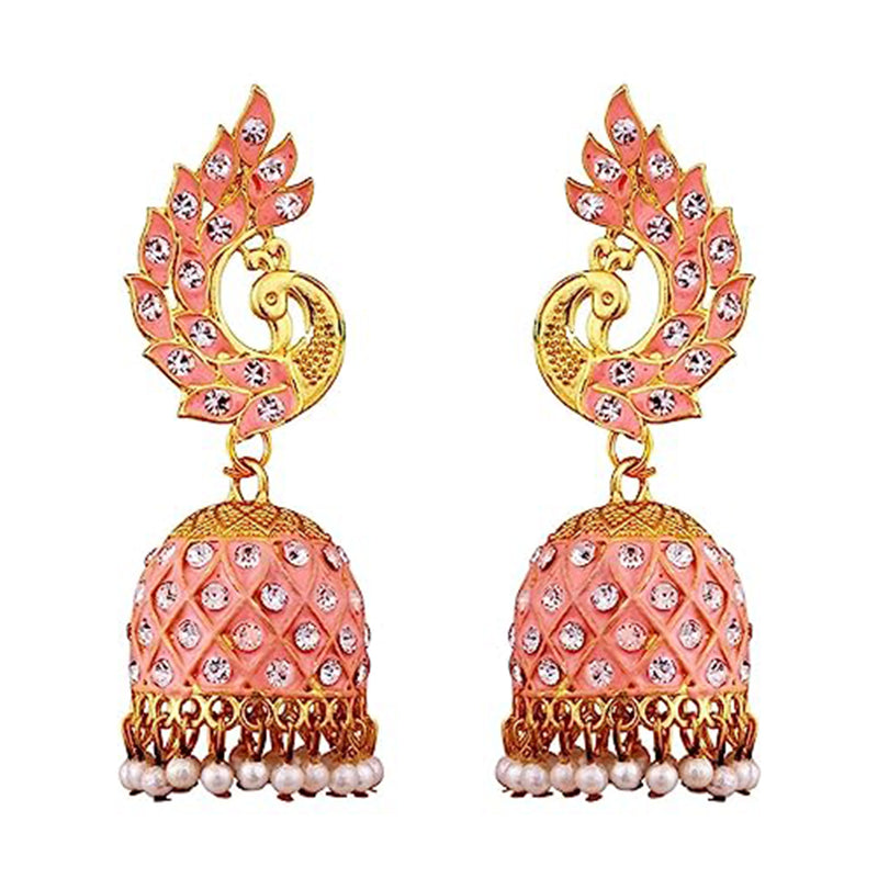 Subhag Alankar Peach Beautiful Peacock Design Morr Kundan jhumki earrings