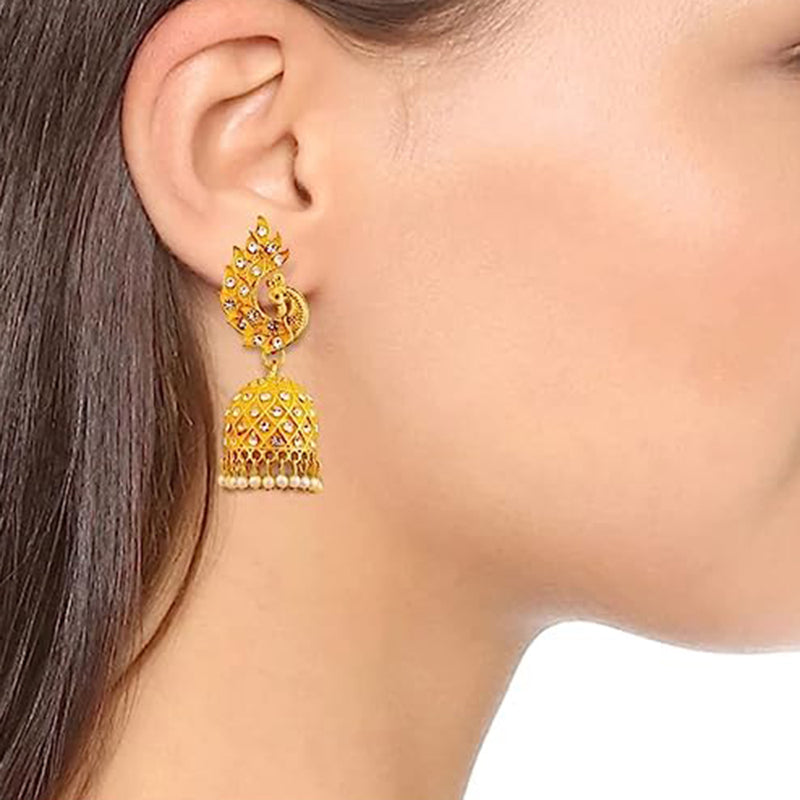 Subhag Alankar Yellow Beautiful Peacock Design Morr Kundan jhumki earrings