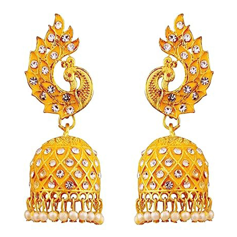 Subhag Alankar Yellow Beautiful Peacock Design Morr Kundan jhumki earrings