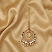 Js Fashion  Fancy Design Clustered Pearl High Gold Polish Antique Maang Tikka