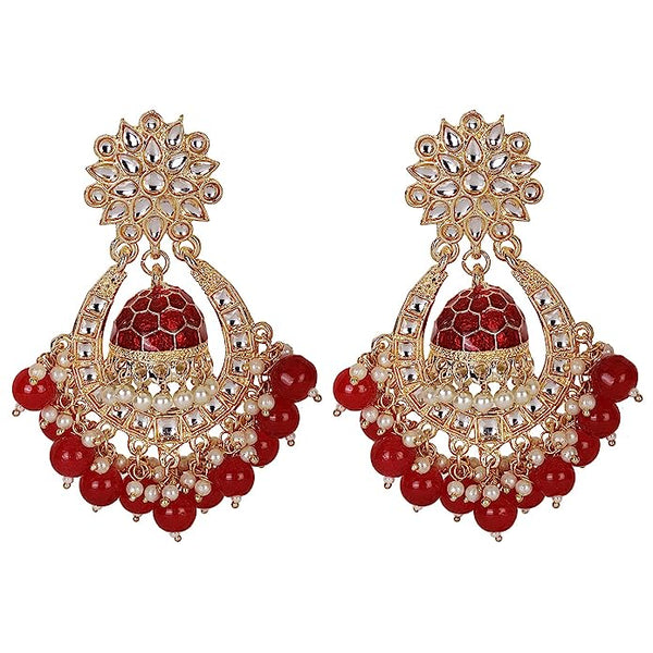 Subhag Alankar Maroon Attractive Brass pearl bead stone jhumki earrings for women and girls