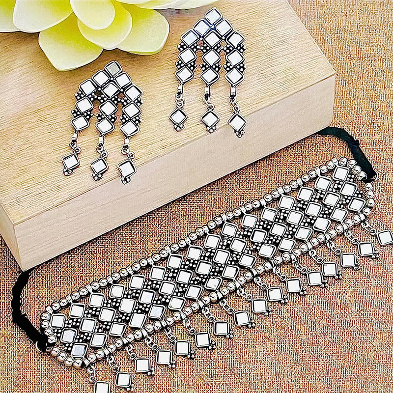 Subhag Alankar Silver Stunning choker necklace set with beautiful mirror work