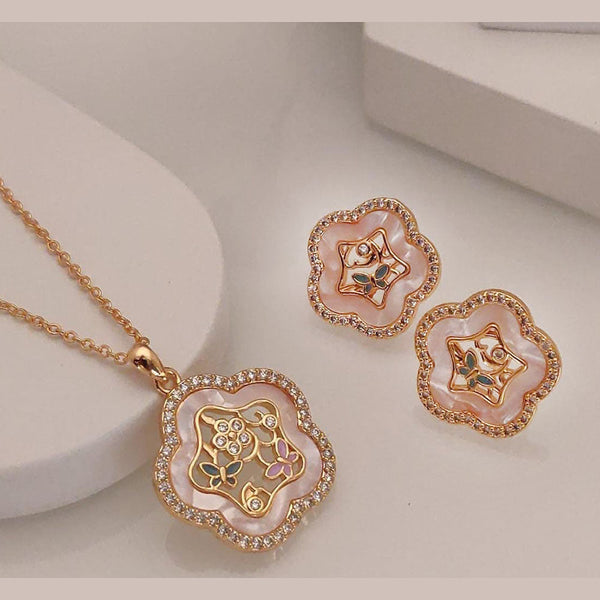 Hira Collections Gold Plated Crystal Stone Mother Of Pearl Chain Pendant Set