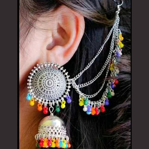Subhag Alankar MultiColor Beautiful Kashmiri Tribe Style Jhumka Earrings With Maangtikka Bahubali Alloy Jhumki Earring, Earring Set
