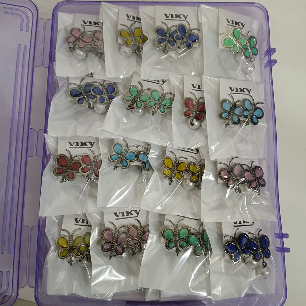 Urthn Black Plating Stylish Pota Stone And Beads Butterfly Studs Earrings