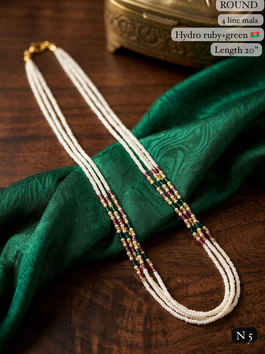 LAFZ Elegant 4-Line White Bead Mala Necklace “ 20" Lenght  Festal Kantha Mala