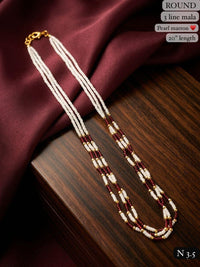 LAFZ Elegant 3-Line Maroon & Green Bead Mala Necklace – 20" Lenght  Festal Kantha Mala
