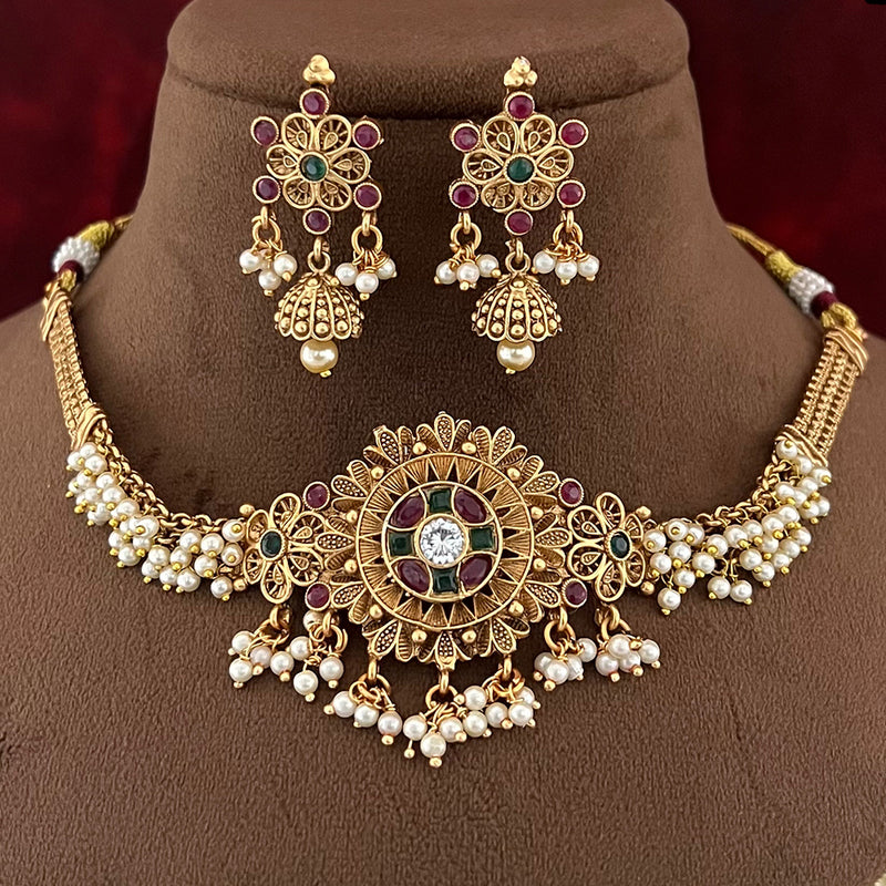 Diksha Collection Gold Plated Choker Necklace Set