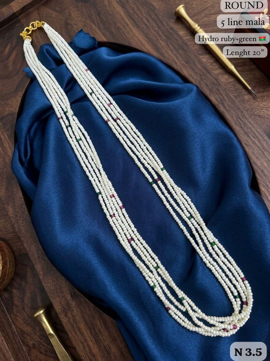 LAFZ Elegant 5-Line White Bead Mala Necklace“ 20" Lenght  Festal Kantha Mala