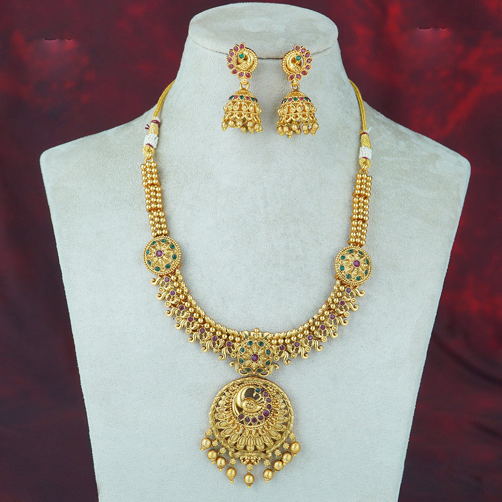 Diksha Collection Gold Plated Pota Stone Necklace Set