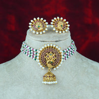 Diksha Collection Gold Plated Pota Stone Choker Necklace Set