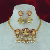 Diksha Collection Gold Plated Temple Pota Stone Necklace Set