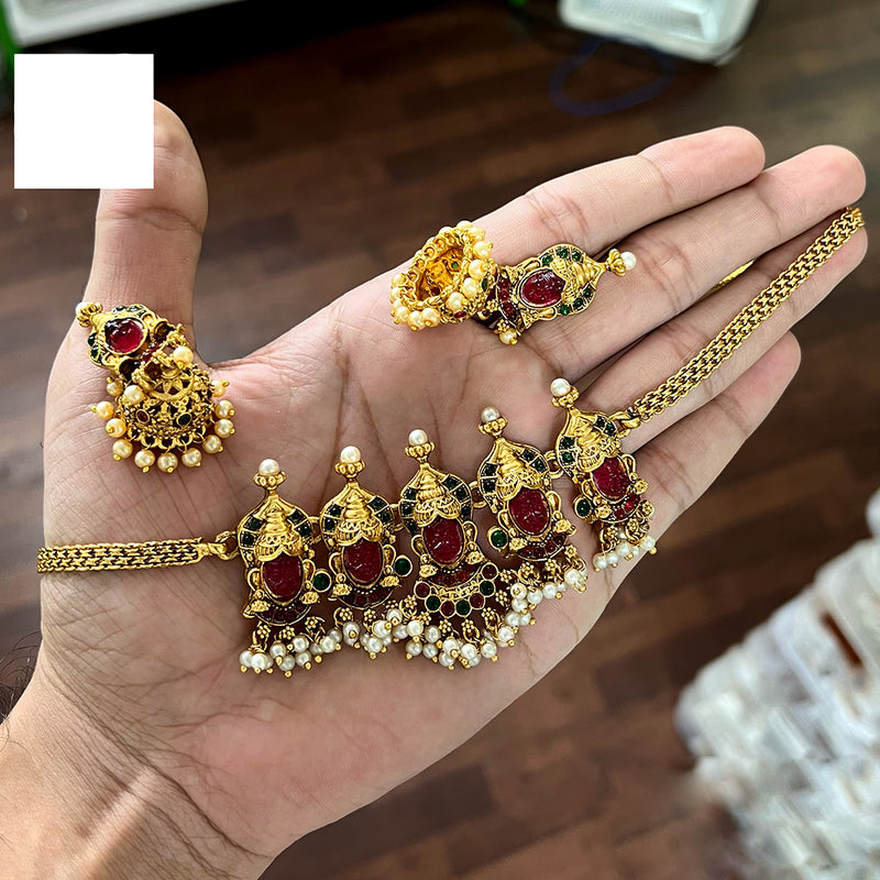 Diksha Collection Gold Plated Temple Choker Necklace Set