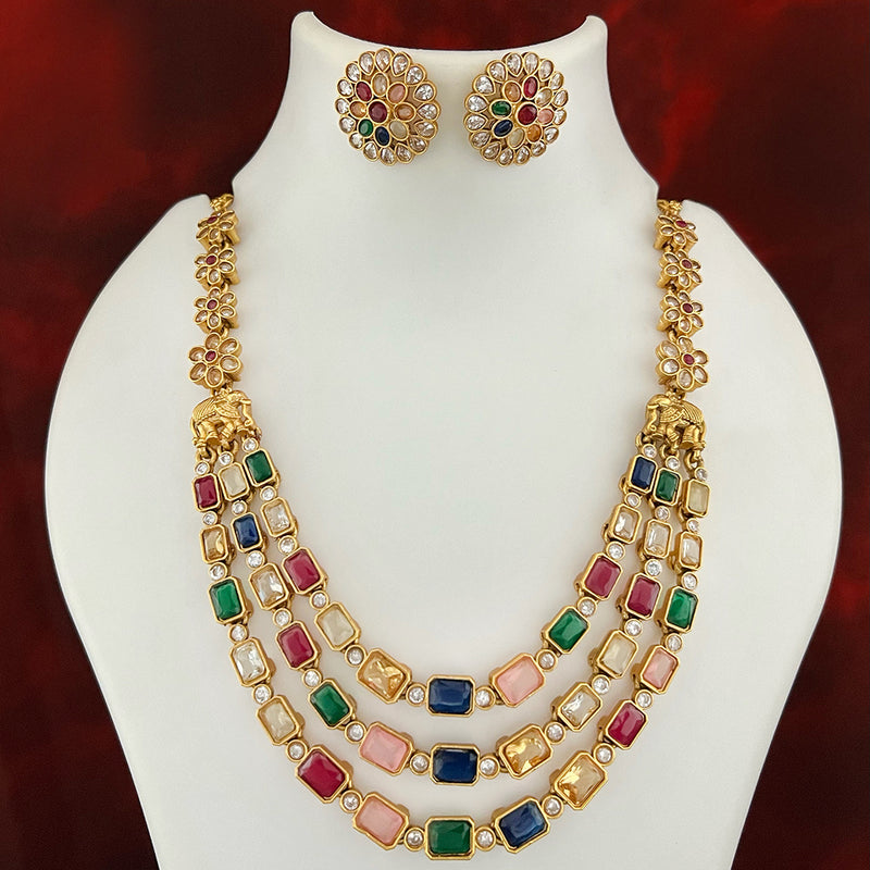 Diksha Collection Gold Plated Multi Layer Necklace Set