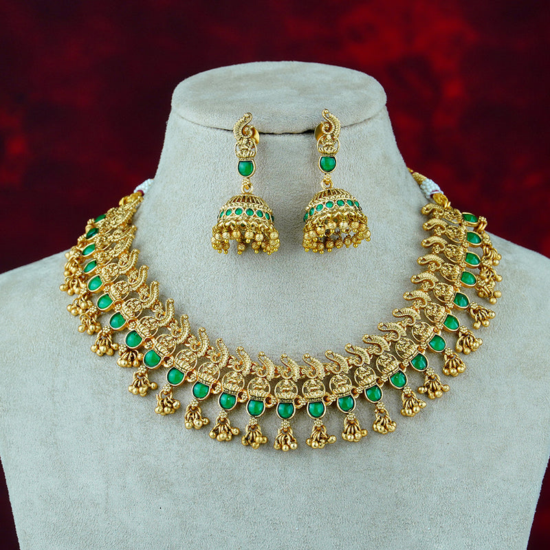 Diksha Collection Gold Plated Pota Stone Necklace Set