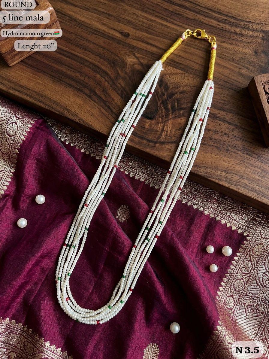 LAFZ Elegant 5-Line White Bead Mala Necklace“ 20" Lenght  Festal Kantha Mala