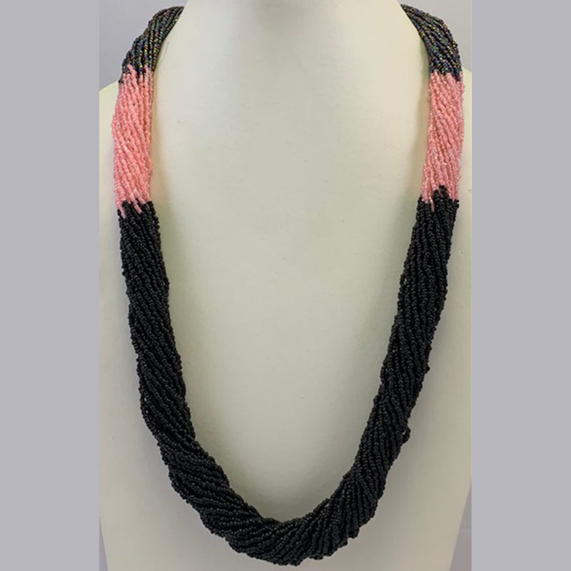 Multi Layered Seed Bead Black/Peach/Multi Necklace