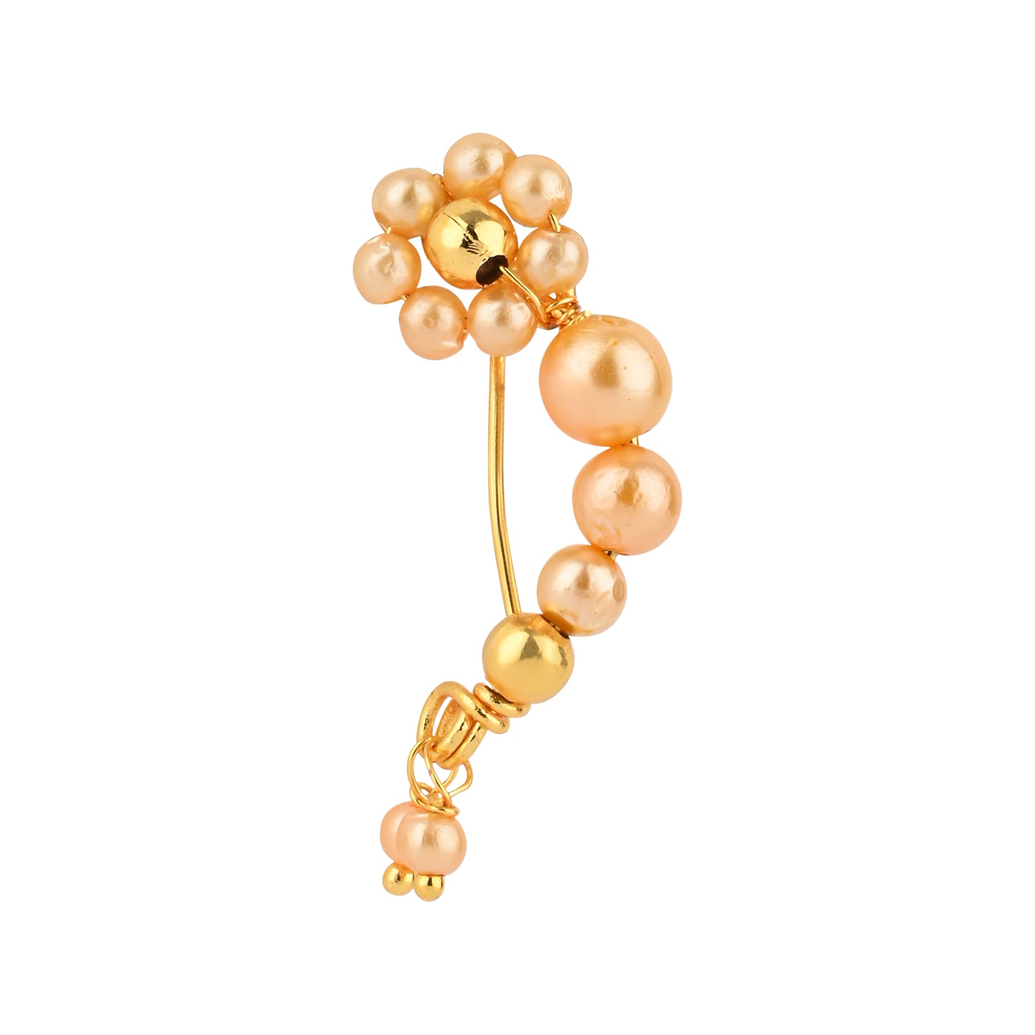 Etnico Gold Plated Traditional Non Piercing Maharashtrian Pearl Nath For Women (Style 4)