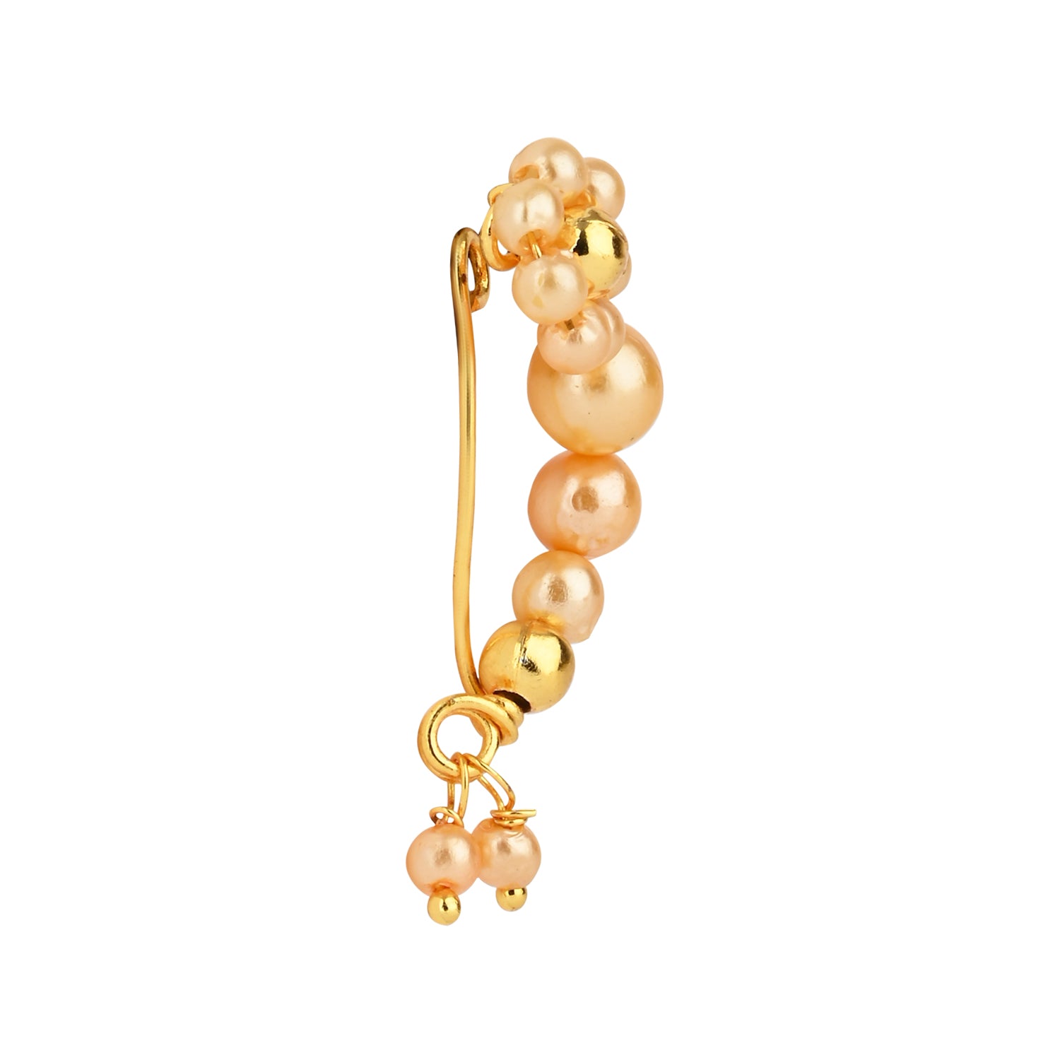 Etnico Gold Plated Traditional Non Piercing Maharashtrian Pearl Nath For Women (Style 4)