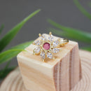 Etnico Gold Plated Floral Shaped Cubic Zirconia American Diamond Clip On Non Piercing Pressing Type Nose Pin, Stud For Women