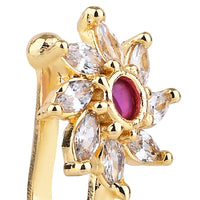 Etnico Gold Plated Floral Shaped Cubic Zirconia American Diamond Clip On Non Piercing Pressing Type Nose Pin, Stud For Women
