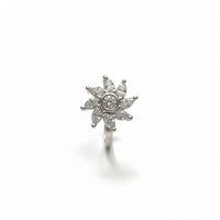 Etnico Gold Plated Floral Shaped Cubic Zirconia American Diamond Clip On Non Piercing Pressing Type Stone Nose Pin, Stud For Women (Silver)