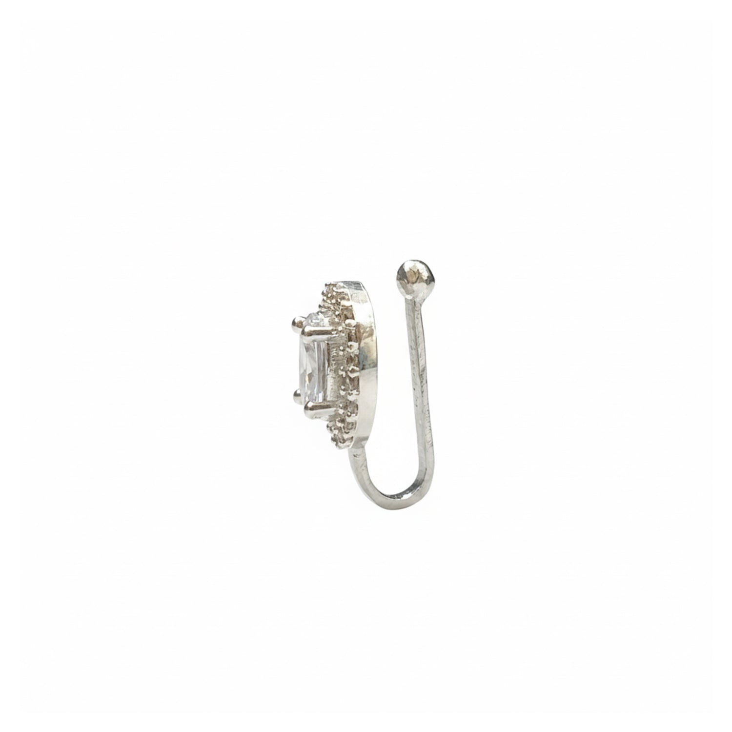 Etnico Clip On Non Piercing Pressing Type Stone Nose Pin, Nose Pin Stud For Women (Silver)