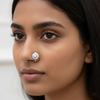 Etnico Gold Plated Clip On Non Piercing Pressing Type Stone Nose Pin, Stud For Women (Silver)