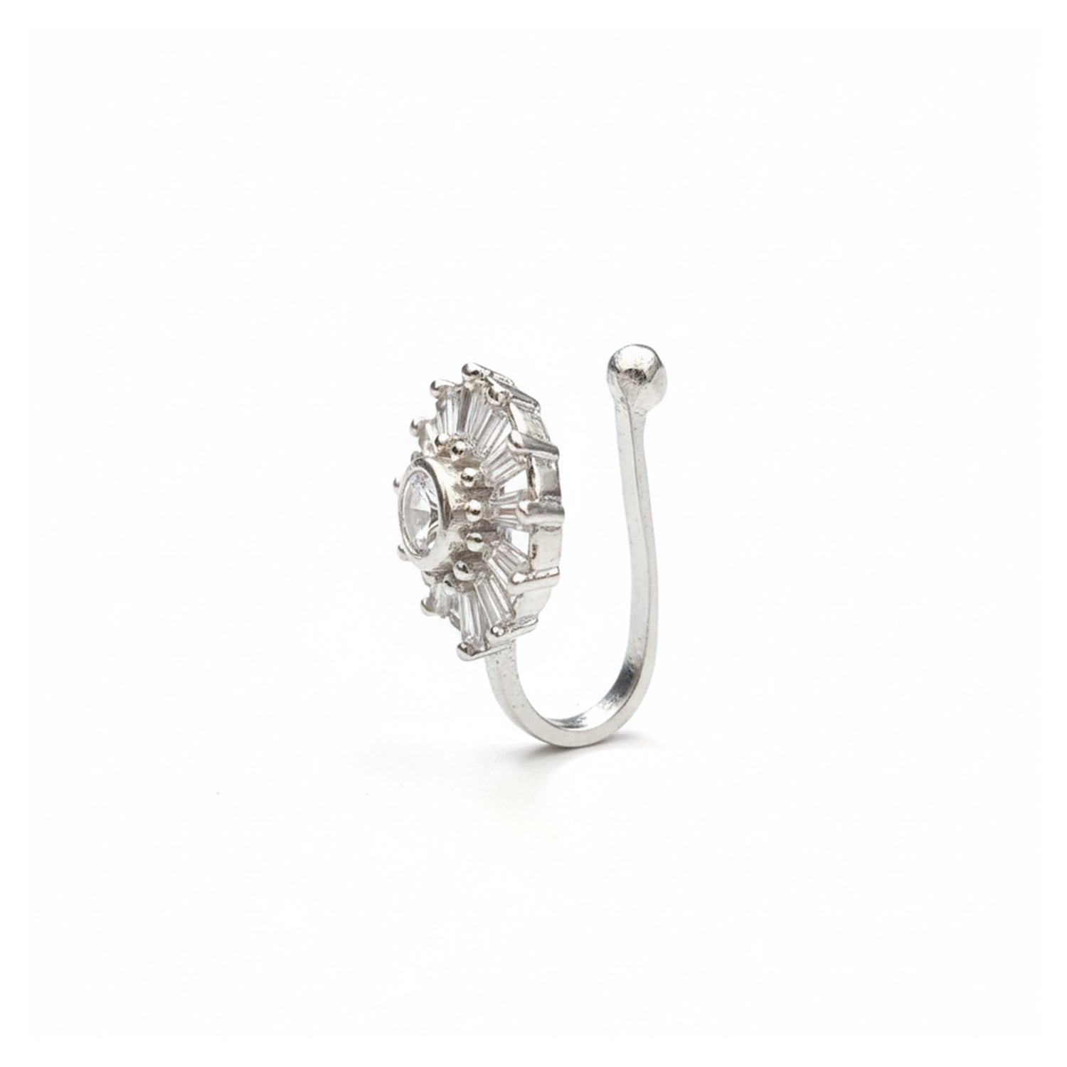 Etnico Gold Plated Clip On Non Piercing Pressing Type Stone Nose Pin, Stud For Women (Silver)