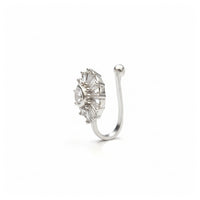 Etnico Gold Plated Clip On Non Piercing Pressing Type Stone Nose Pin, Stud For Women (Silver)