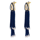 Mahi Gold Plated Blue Artificial Beads Beaded Necklace and Tassel Dangler Earrings Set for Women (NL1103811GBlu)