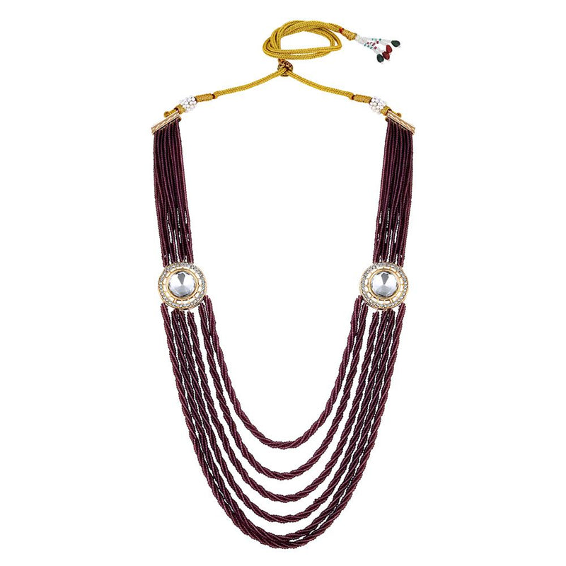 Mahi Gold Plated Maroon and White Crystal Beaded Maharani Layered Necklace Set for Women (NL1103812GMar)