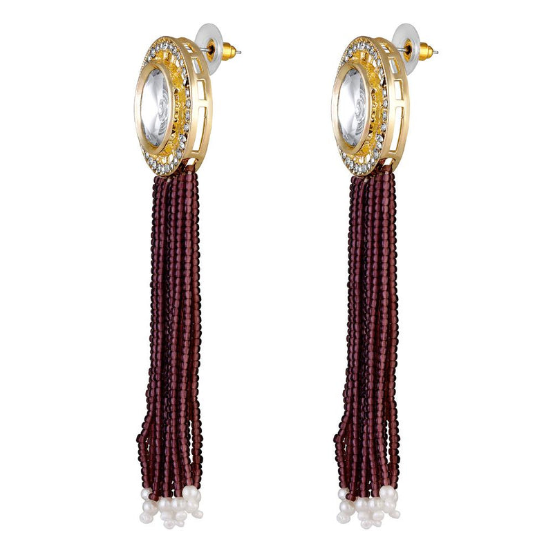 Mahi Gold Plated Maroon and White Crystal Beaded Maharani Layered Necklace Set for Women (NL1103812GMar)