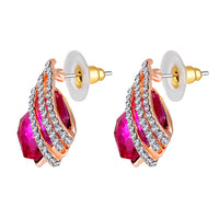 Mahi Shining Angel Wings Shaped Pink and White Crystal Pendant Necklace Earrings Set for Women (NL1103813ZPin)