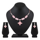 Mahi Rose Gold Plated Pink and White Cubic Zirconia (CZ) Floral Women's Necklace Set (NL1103814ZPin)