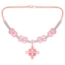 Mahi Rose Gold Plated Pink and White Cubic Zirconia (CZ) Floral Women's Necklace Set (NL1103814ZPin)