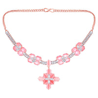 Mahi Rose Gold Plated Pink and White Cubic Zirconia (CZ) Floral Women's Necklace Set (NL1103814ZPin)