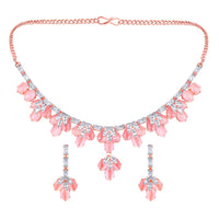 Mahi Rose Gold Plated Pink and White Cubic Zirconia (CZ) Floral Women's Necklace Set (NL1103815ZPin)