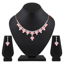 Mahi Rose Gold Plated Pink and White Cubic Zirconia (CZ) Floral Women's Necklace Set (NL1103815ZPin)