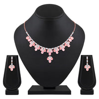 Mahi Rose Gold Plated Pink and White Cubic Zirconia (CZ) Floral Women's Necklace Set (NL1103815ZPin)