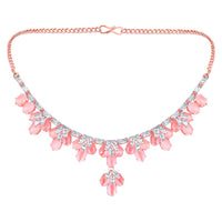 Mahi Rose Gold Plated Pink and White Cubic Zirconia (CZ) Floral Women's Necklace Set (NL1103815ZPin)