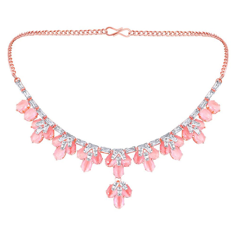 Mahi Rose Gold Plated Pink and White Cubic Zirconia (CZ) Floral Women's Necklace Set (NL1103815ZPin)