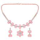 Mahi Rose Gold Plated Pink and White Cubic Zirconia (CZ) Floral Women's Necklace Set (NL1103816ZPin)