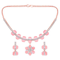 Mahi Rose Gold Plated Pink and White Cubic Zirconia (CZ) Floral Women's Necklace Set (NL1103816ZPin)