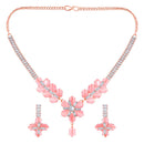 Mahi Rose Gold Plated Pink and White Cubic Zirconia (CZ) Floral Women's Necklace Set (NL1103817ZPin)