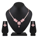 Mahi Rose Gold Plated Pink and White Cubic Zirconia (CZ) Floral Women's Necklace Set (NL1103817ZPin)