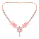 Mahi Rose Gold Plated Pink and White Cubic Zirconia (CZ) Floral Women's Necklace Set (NL1103817ZPin)