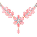 Mahi Rose Gold Plated Pink and White Cubic Zirconia (CZ) Floral Women's Necklace Set (NL1103817ZPin)